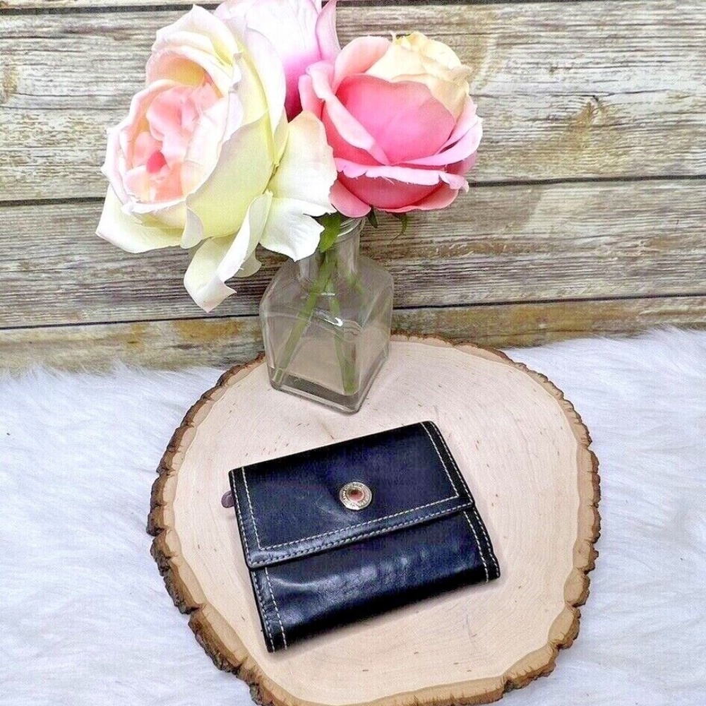 Coach Black Genuine Leather Button Accent BiFold Organizer Wallet